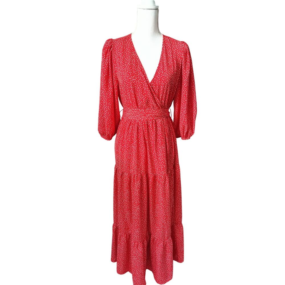 Glamorous Bloom Women Maxi Wrap Dress With Balloon Sleeves Detached Tie Closure